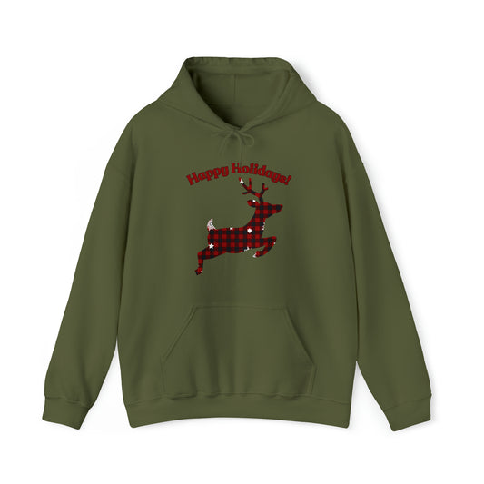 Reindeer in plaid Hoodie | Unisex Heavy Blend™ Hooded Sweatshirt