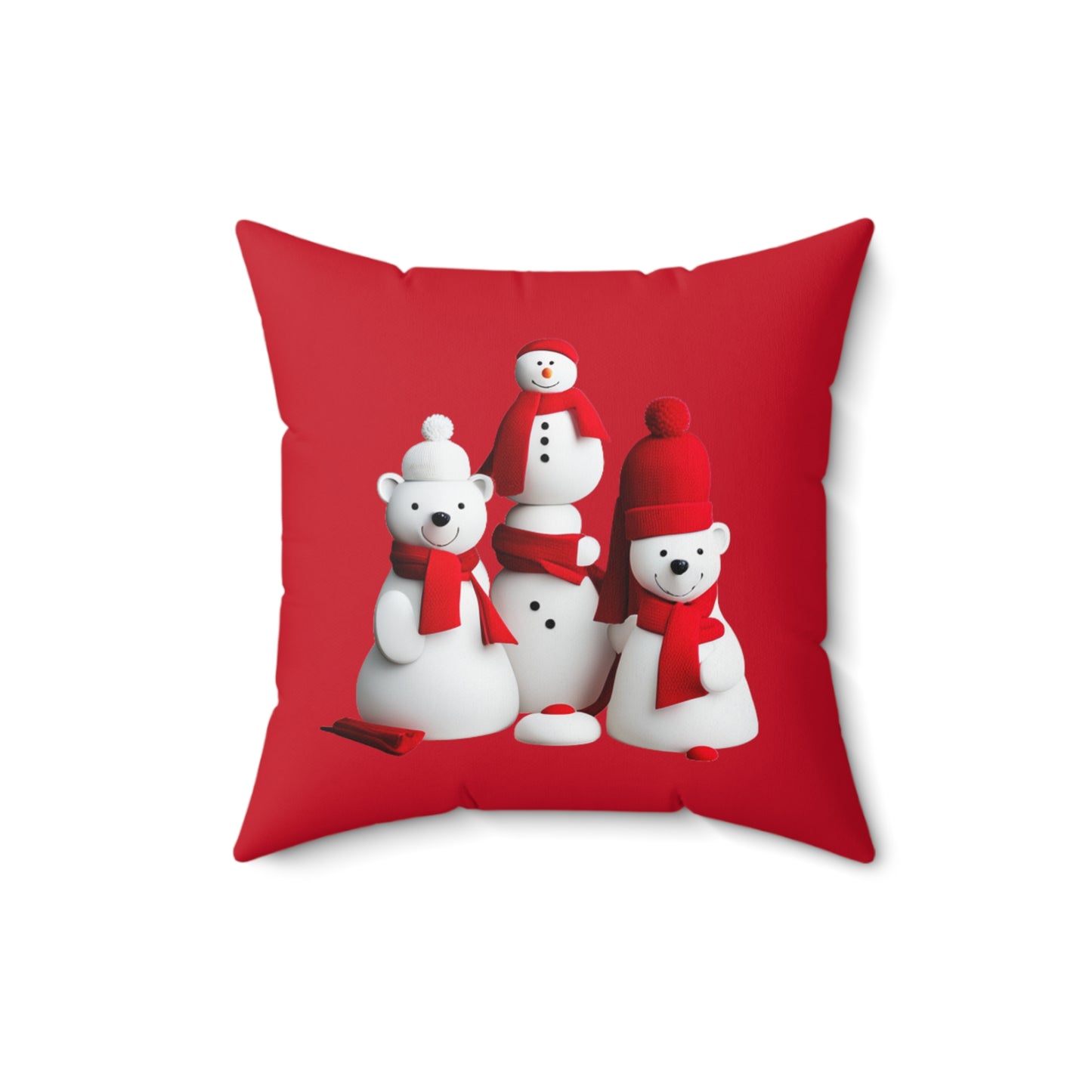 Polar Bear Festivities  (red) Spun Polyester Square Pillow