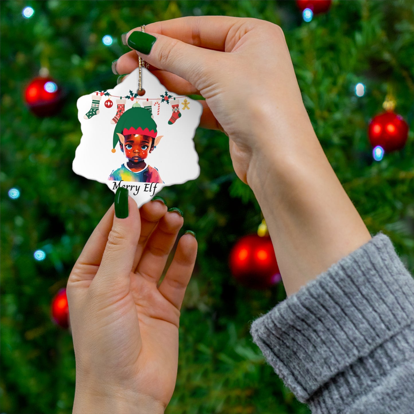 Merry Elf | Ceramic Ornament, 2 Shapes