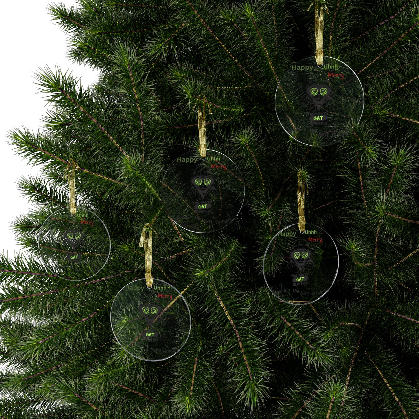 Happy Uhhh Merry Cat | Clear Acrylic Ornaments