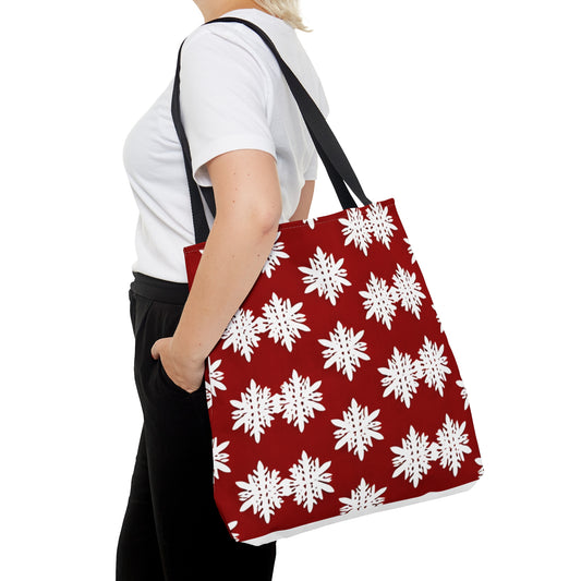 Snowflakes on Red |Tote Bag