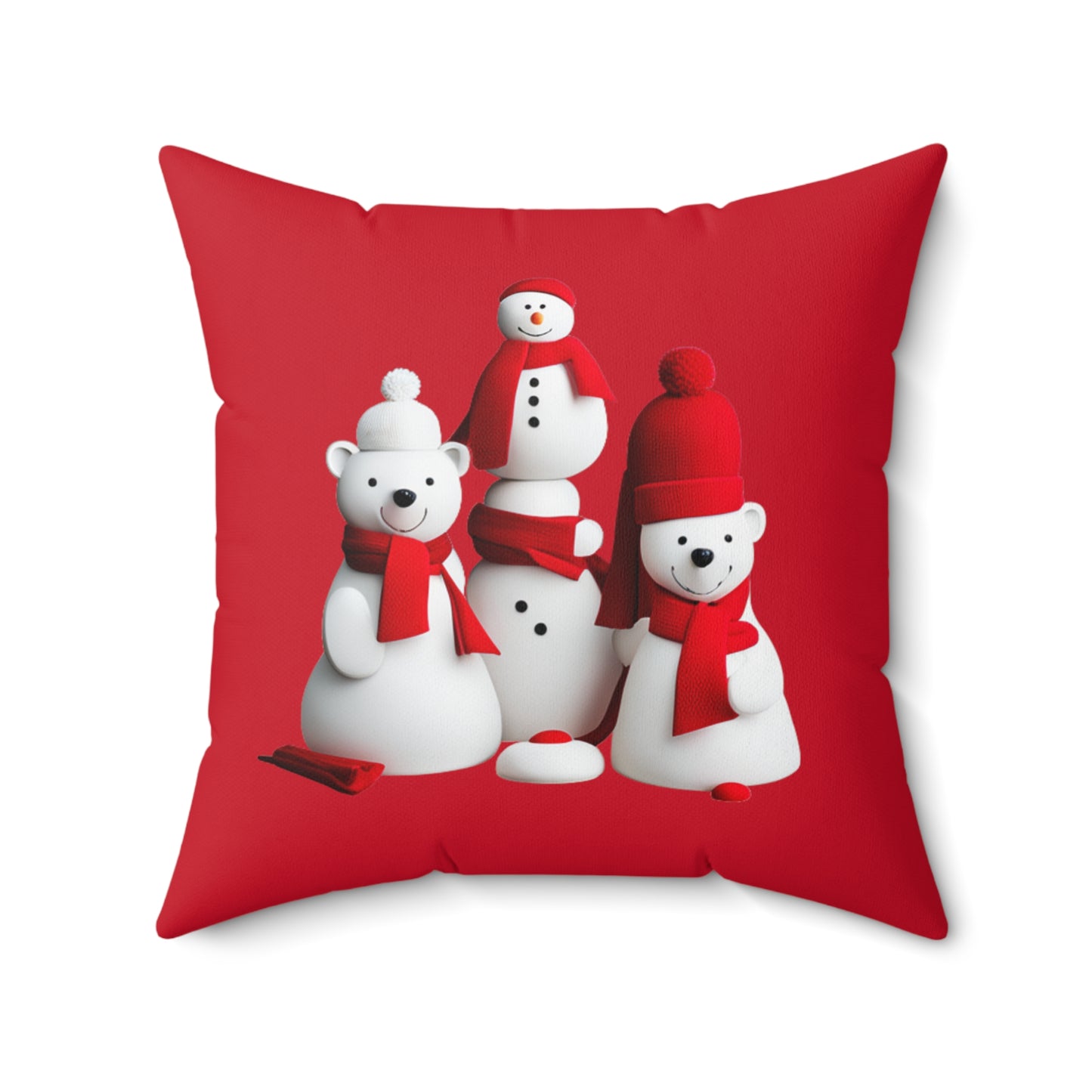 Polar Bear Festivities  (red) Spun Polyester Square Pillow
