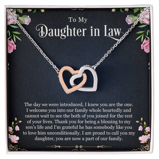To My Daughter In Law | Thank You - Interlocking Hearts necklace