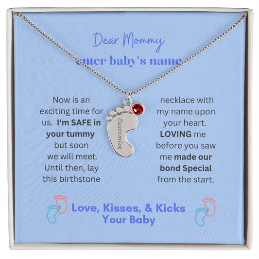 DEAR MOMMY FROM BABY| Engraved Baby feet Birthstone