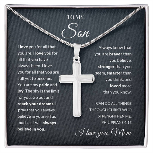 To My Son | I Love You - Stainless Steel Cross Necklace