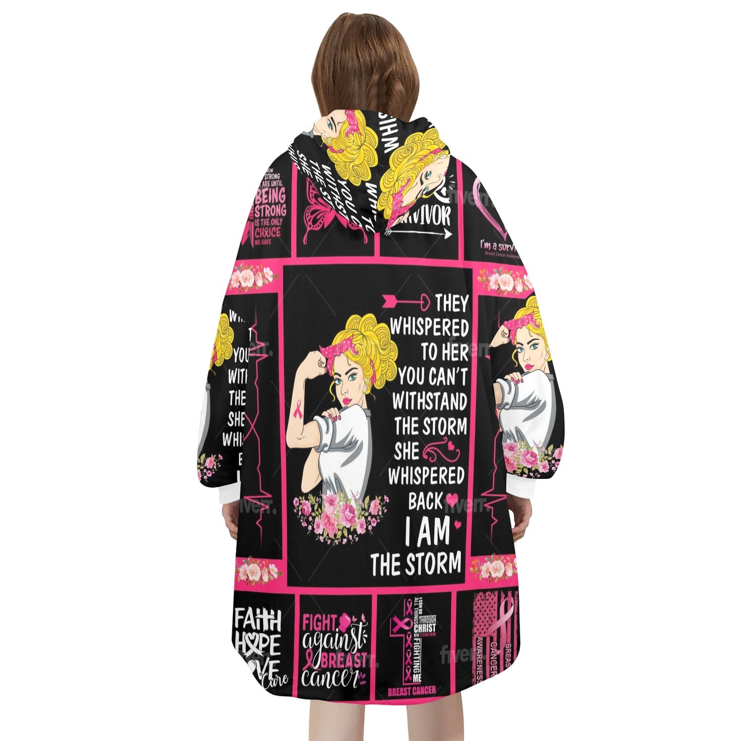 Strong Woman wear Pink Unisex Blanket Hoodie(Model H59）